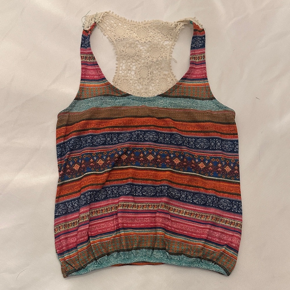Self Esteem Multicolor Stripe Tank w/ Lace Detail